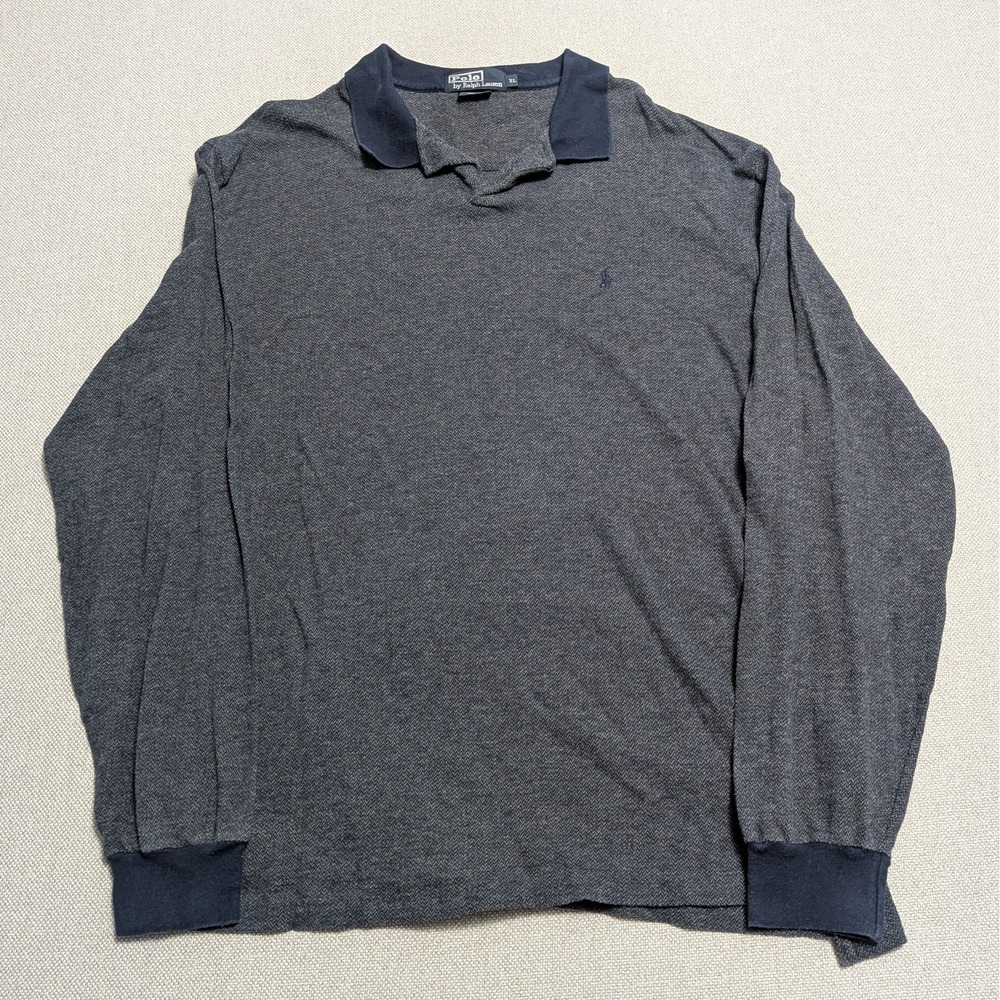 Polo Ralph Lauren Men's XL Long Sleeve Pima Cotton Heather Gray Navy Polo Shirt